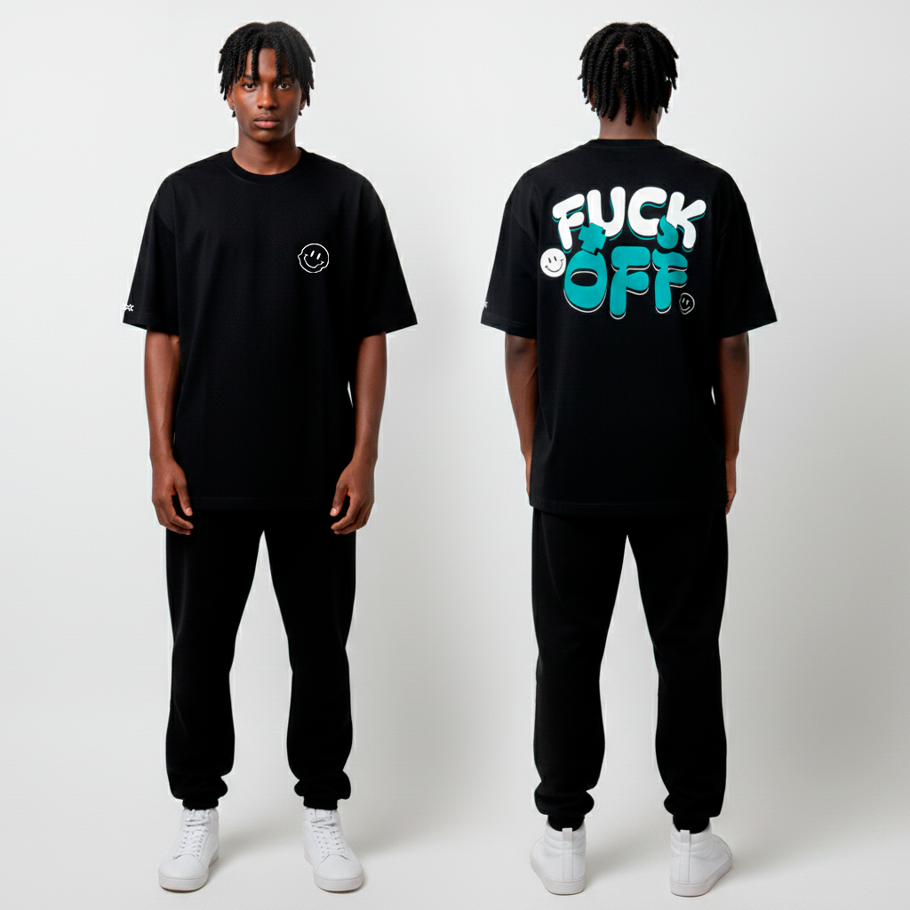 T-shirt Oversized Preta Fuck Off