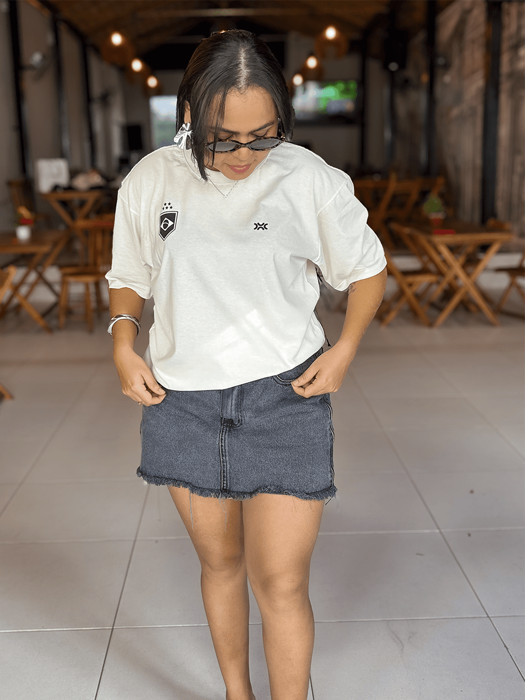 Camiseta Over Brasil Retrô Off White