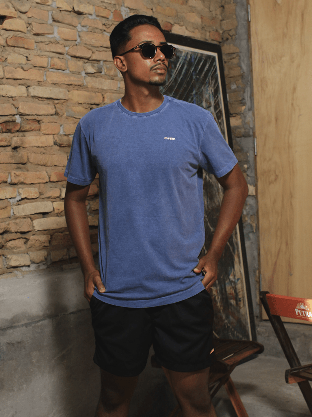 Camiseta Regular Estonada Azul
